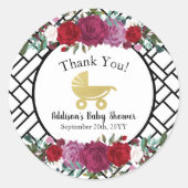 Sticker Rond Élégant Rose Gold Baby Carriage Merci (Devant)