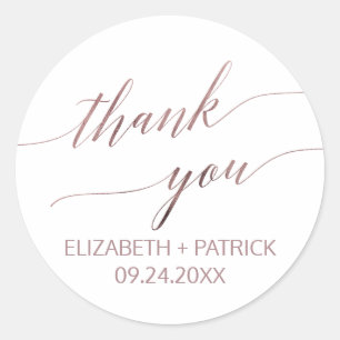 Sticker Rond Élégant Rose Gold Calligraphie Merci Favor