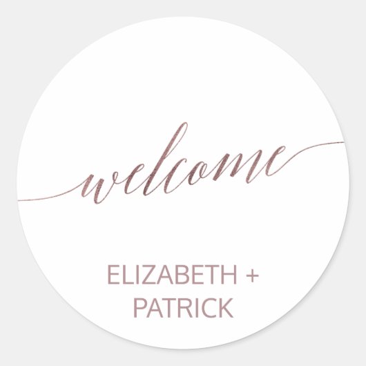 Sticker Rond Élégant Rose Gold Calligraphy Mariage Bienvenue (Devant)