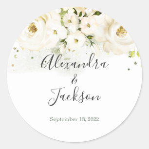 Sticker Rond Elégant Rose & Gold Cursive Wedding Favor