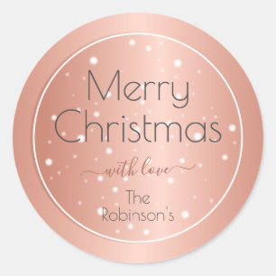 Sticker Rond Élégant Rose Gold Effet doux Noël Snowflakes