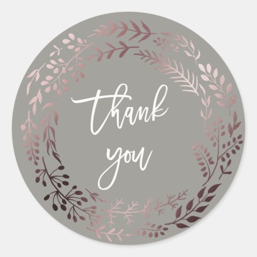 Sticker Rond Elégant Rose Gold et Grey Merci mariage Faveur (Devant)