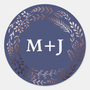 Sticker Rond Elégant Rose Gold et Mariage de marine Enveloppe S