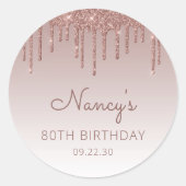 Sticker Rond Elégant Rose Gold Parties scintillant Drip 80th Bi (Devant)