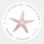 Sticker Rond Élégant ROSE GOLD Starfish côtier Adresse de retou (Devant)