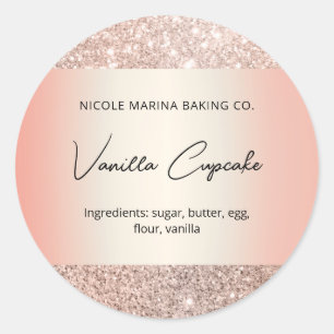 Sticker Rond Élégant Rose Gold Sweets Boulangerie Liste des ing