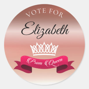 Sticker Rond Élégant Rose Gold Vote Pour Prom Queen Nom Personn