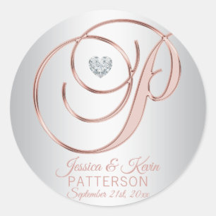 Sticker Rond Elégant Rose gris argent personnalisé Mariage or