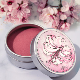 Sticker Rond Elégant rose Lily Aquarelle Nom personnalisé