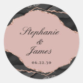 Sticker Rond Élégant Rose Mariage d'agate d'huile or (Devant)