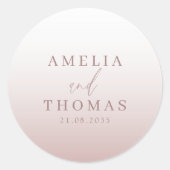 Sticker Rond Élégant Rose Mariage or Monogramme (Devant)