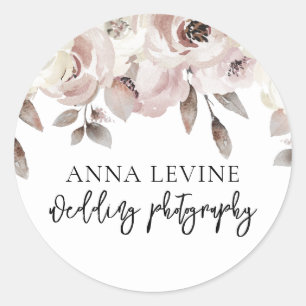 Sticker Rond Elégant Rose Mauve Taupe Frontière Florale