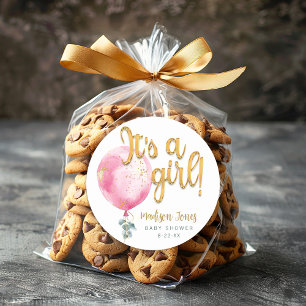 Sticker Rond Elégant Rose & Or C'Est Un Baby shower Fille