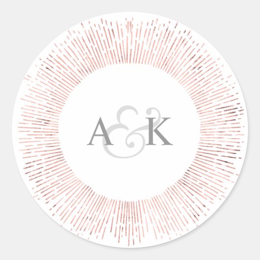 Sticker Rond Élégant rose or monogramme mariage faveur autocoll (Devant)