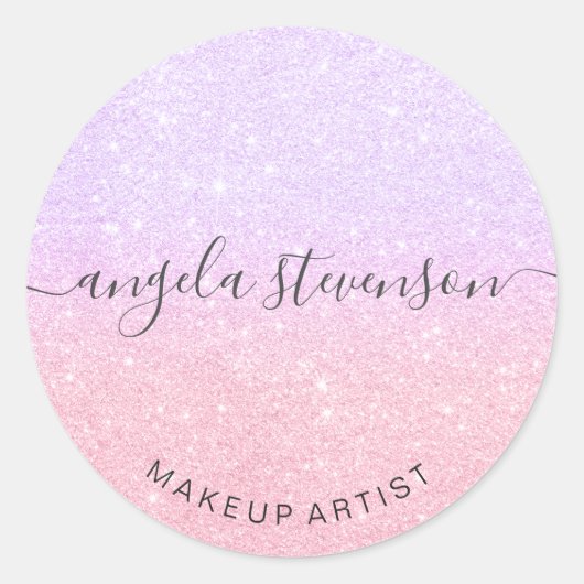 Sticker Rond Elégant rose or & parties scintillant violet maqui (Devant)