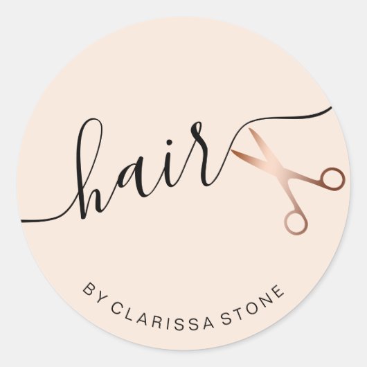 Sticker Rond Elégant rose or rousse ciseaux rose coiffeuse (Devant)
