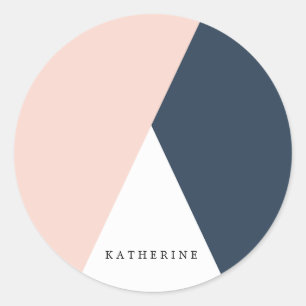 Sticker Rond Elégant rose pâle & bleu marine triangles géométri