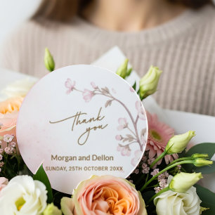 Sticker Rond Élégant Rose Pâle Douce Fleur de Cerisier Mariage 