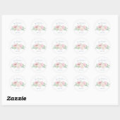 Sticker Rond Élégant rose pâle Roses Mariage floral (Feuille)