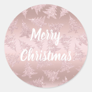 Sticker Rond Élégant Rose Parties scintillant d'or Motif d'arbr