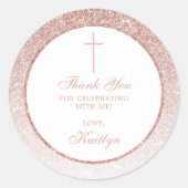 Sticker Rond Élégant Rose Parties scintillant Or Confirmation O (Devant)