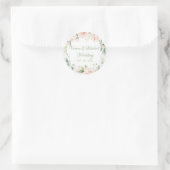Sticker Rond Élégant rose & Pastel Vert Mariage floral (Sac)