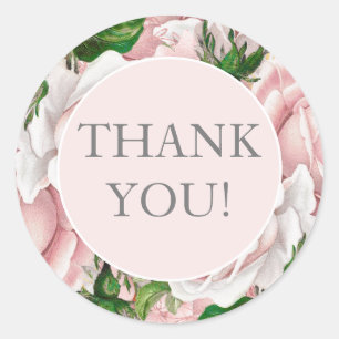 Sticker Rond Élégant rose poudré floral remerciement