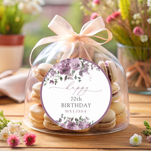 Sticker Rond Élégant Rose pourpre n'importe quel âge fête d'ann