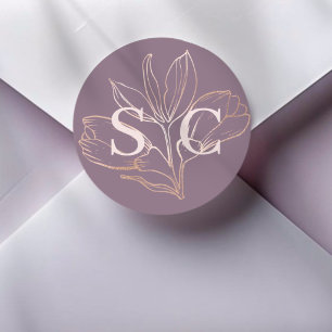 Sticker Rond Élégant Rose Poussiéreuse Monogramme Botanique Mar
