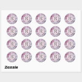 Sticker Rond Élégant rose Quartz Nom Monogramme Modèle (Feuille)