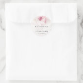 Sticker Rond Elégant rose rose Aquarelle Floral Script Mariage (Sac)