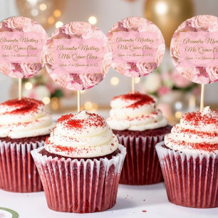 Sticker Rond Elégant Rose Rose Or Floral Quinceañera