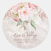 Sticker Rond Elégant rose rose Peony Floral Marbre Mariage (Devant)