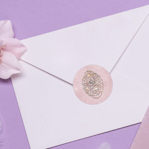 Sticker Rond Elégant Rose rose Vintage Enveloppe de mariage sc
