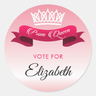 Sticker Rond Élégant Rose Rose Voter Pour Prom Queen Nom Person
