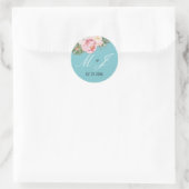 Sticker Rond Élégant rose Roses Bleu clair Mariage romantique (Sac)