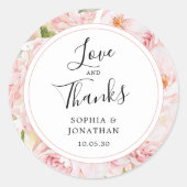 Sticker Rond Élégant rose Roses Mariage Favoriser Merci (Devant)