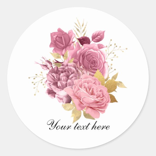 Sticker Rond Élégant rose roses Mariage personnalisable (Devant)