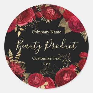 Sticker Rond Elégant Rose rouge Floral thème Beauté Spa cosméti