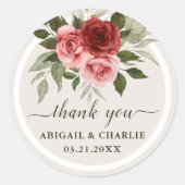 Sticker Rond Elégant Roses aquarelle Merci Mariage naturel (Devant)