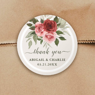 Sticker Rond Elégant Roses aquarelle Merci Mariage naturel