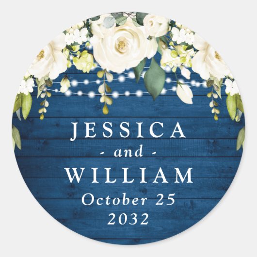 Sticker Rond Elégant Roses Blanches Dentelle Mariage en bois ru (Devant)