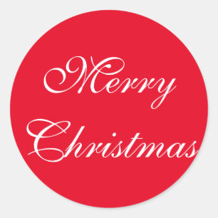 Sticker Rond Élégant Rouge blanc Script Joyeux Noël