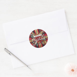 Sticker Rond Élégant rouge et or Festif Plaid