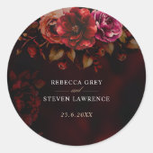 Sticker Rond Elégant rouge noir floral Mariage romantique moody (Devant)