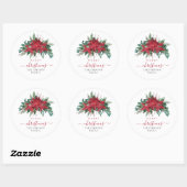Sticker Rond Élégant Rouge Poinsettia Floral Script Noël (Feuille)