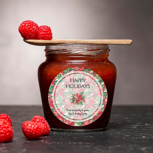 Sticker Rond Élégant Rouge Poinsettias Noël