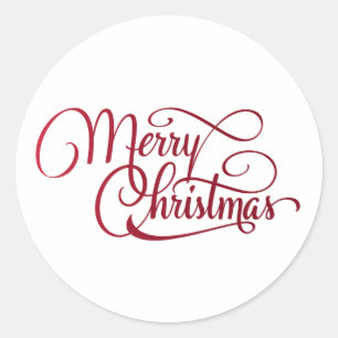 Sticker Rond Élégant Rouge Script Joyeux Noël