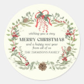 Sticker Rond Elégant rouge vert Noël moderne fleurs de fer (Devant)