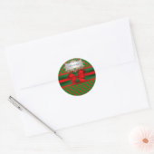 Sticker Rond Élégant Rouge & Vert Polka Dot Ribbon Noël (Enveloppe)